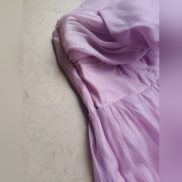 Elegant Off Shoulder Lavender Strapless Chiffon Bow Ruffle Tulle Dress - Picture 13 of 17